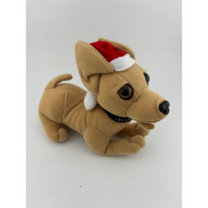Small Taco Bell Chihuahua Plush Stuffed Animal One Size Beige Red Santa Hat